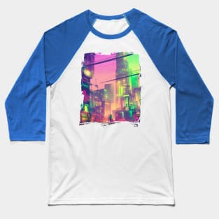 Cool Japanese Neon City Baseball T-Shirt